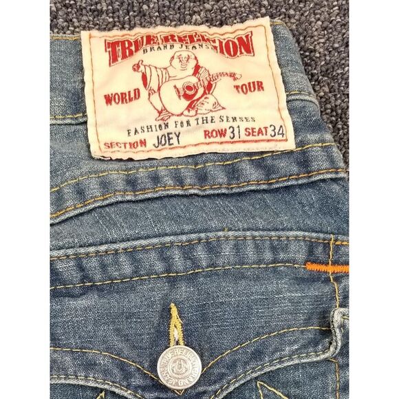 VTG True Religion Jeans Men 31x29 Blue Y2k Joey Flared Bottoms Hipster Grunge - Picture 16 of 16